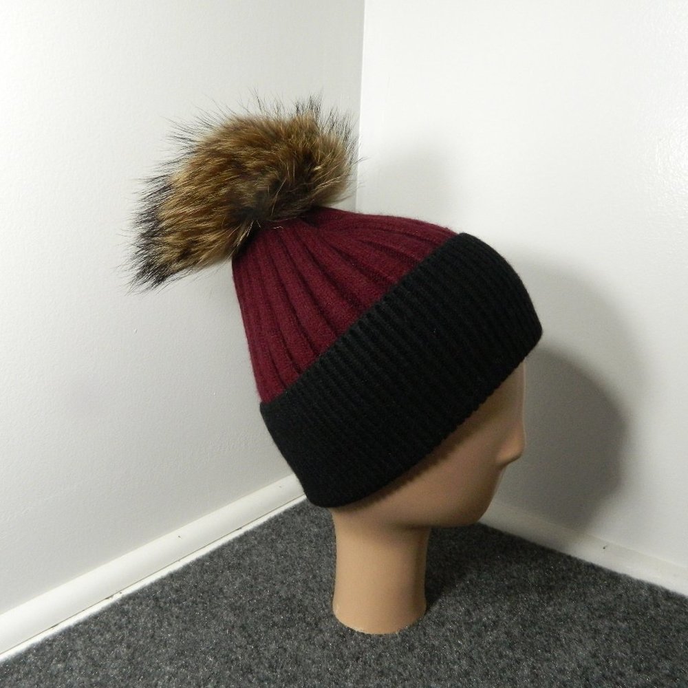 Maroon & Black Lady's Beanie removable pom pom new